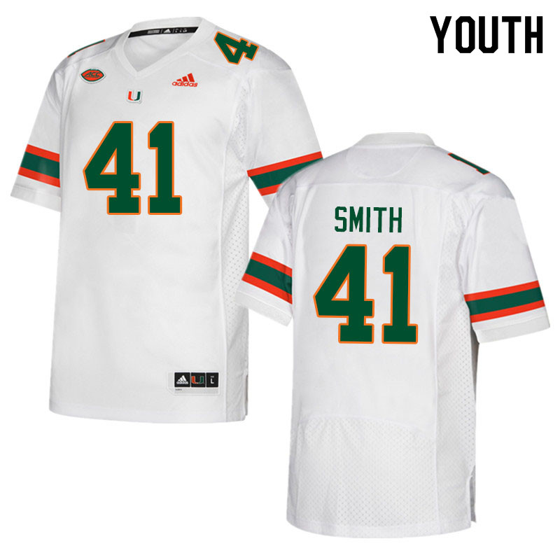 Youth #41 Chase Smith Miami Hurricanes College Football Jerseys Sale-White